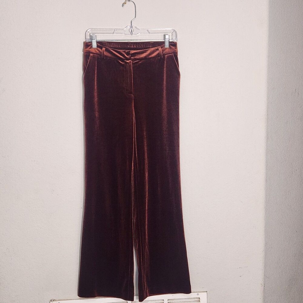 Skies Are Blue Velvet Wide Leg Pants Womens Small Brown High Rise Pull On
